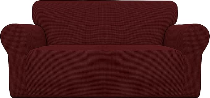 Easy-Going Stretch Oversized Loveseat Slipcover 1-Piece Sofa Cover Furniture Protector Couch Soft with Elastic Bottom for Kids Polyester Spandex Jacquard Fabric Small Checks Wine