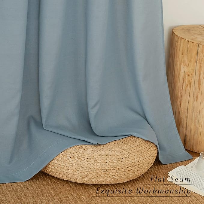 NICETOWN Stone Blue Linen Blend Textured Living Room Curtains, Grommet Top Thick Flax Semi Sheer Vertical Drapes Privacy Assured with Light Filtering for Bedroom, W55 x L84, 2 Pieces