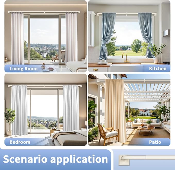 Beige White Curtain Rods for Windows 48-90Inch(4-7.5ft) Heavy Duty Wrap Around Blackout Curtain Rods,Adjustable Room Darkening Drapery Rod for Bedroom, Living Room, Sliding Door & Outdoor Patio