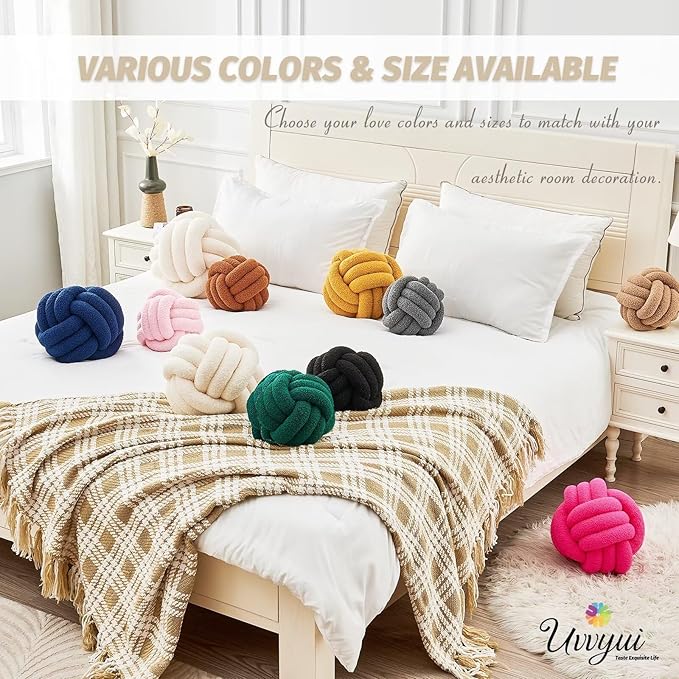 Uvvyui Knot Pillow Ball, Soft Home Decorative Round Throw Pillow, Handmade Knotted Plush Pillow, Round Boucle Pillow Cushion (8.6 Inches Blush Pink)