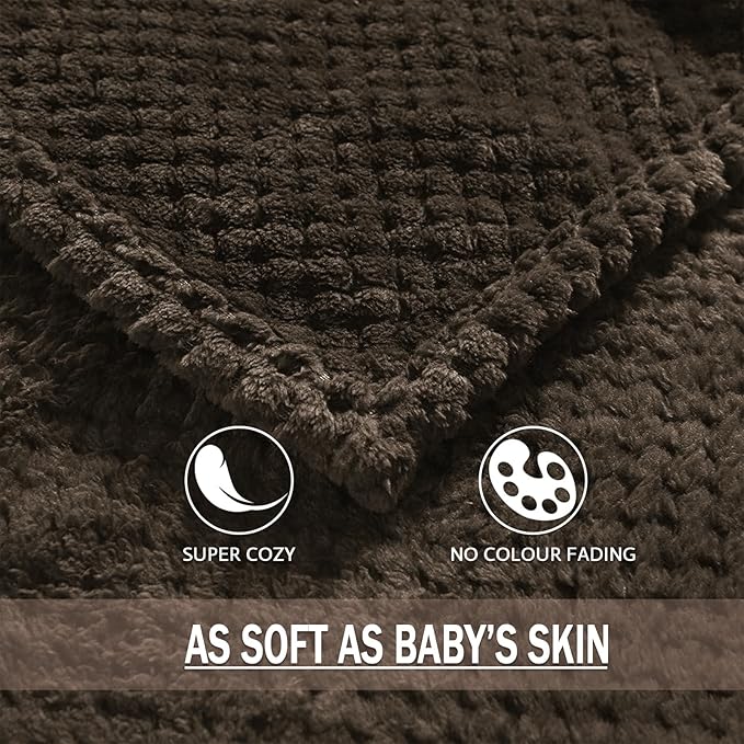 Exclusivo Mezcla Fleece Bed Blanket Queen Size, Super Soft and Warm Blankets for Couch, Sofa and Bed Waffle Textured, Cozy, Fuzzy and Lightweight (Coffee, 90x90 Inches)