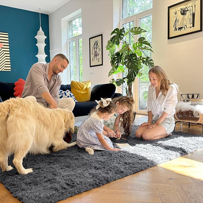 OLANLY 8x10 Machine Washable Large Area Rugs for Living Room, Bedroom, Soft Fluffy Shaggy Bedside Rug, Indoor Floor Carpet for Kids Girls and Boys, Dorms, Nursery, Home Decor Aesthetic, Grey