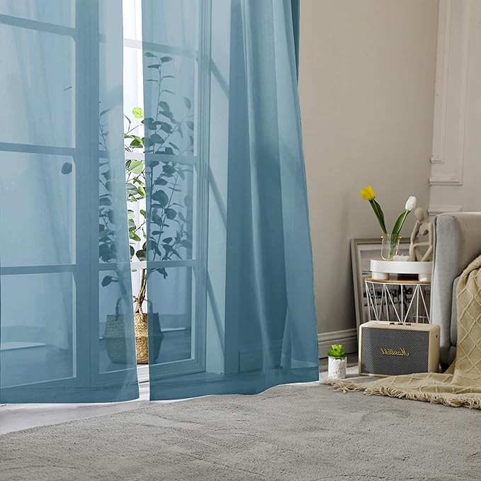 Lecloud Dusty Blue Sheer Curtains 78 Inches Long 2 Panels, Light Filtering Breathable Curtain, Gauzy Stylish Home Decor Drapes with Dual Rod Pocket for Dining Room Bedroom, Each 42" W x 78" L