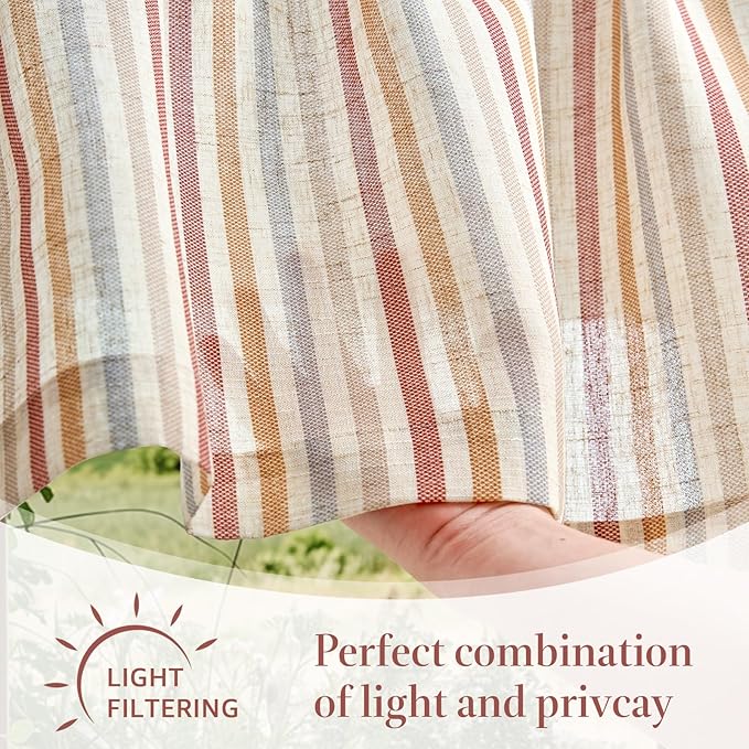 jinchan Valance Curtain Linen Textured Striped Window Curtain for Living Room Light Filtering Farmhouse Valance for Kitchen Rod Pocket 1 Panel 16 Inch Multi Red on Linen