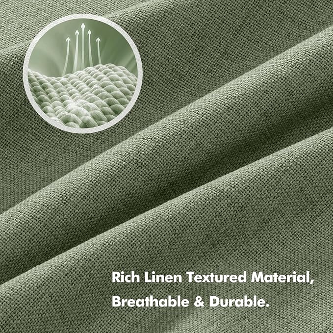 MIULEE 100% Blackout Linen Curtains for Bedroom, Sage Green Solid Luxury Decor Thermal Insulation Room Darkening Drapes for Living Room Nursery Back Tab Rod Pocket 42 x 90 Inches, 2 Panels