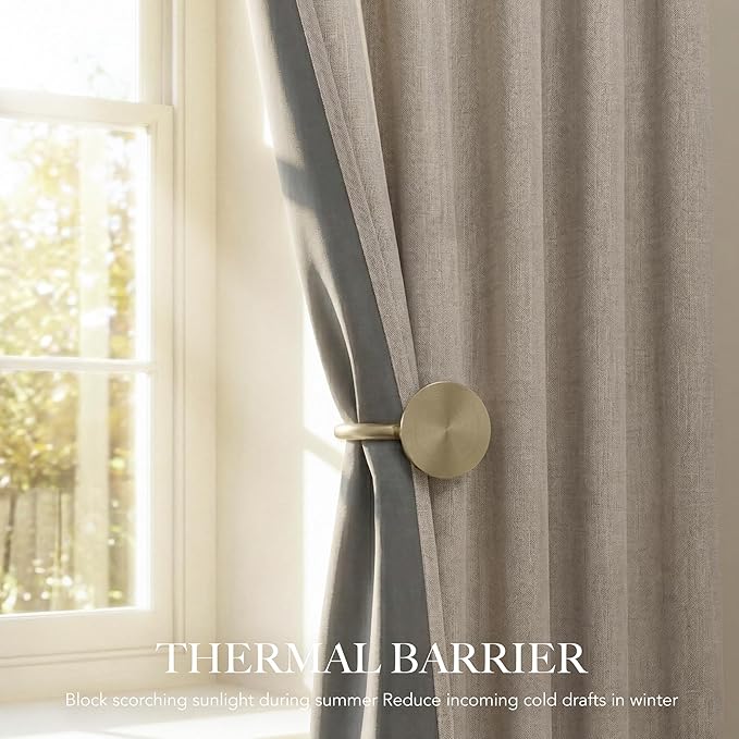RYB HOME Linen Textured 100% Blackout Curtains for Bedroom, Insulating Energy Saving Window Curtains for Living Room Dining Patio Sliding Glass Door, Wide 52 x Long 108 inch, Beige, 2 Panels