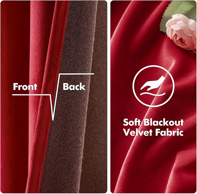 MIULEE Christmas Red Velvet Curtains Elegant Grommet Curtains Thermal Insulated Soundproof Room Darkening Curtains/Drapes for Classical Living Room Bedroom Decor 52 x 72 Inch Set of 2