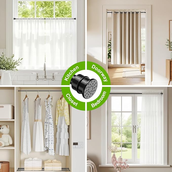 2 Pack Spring Tension Rods 28-48 Inches No Drill Tension Curtain Rods Black Spring Loaded Curtain Rods Adjustable Small Short Tension Curtain Rod for Window,Kitchen,Doorway,Cupboard,Wardrobe