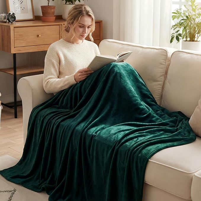 Exclusivo Mezcla Fleece Blanket Cal King Size for Bed, Super Soft and Warm, All Season, Cozy, Plush, Lightweight, 120x120 Inches, Forest Green