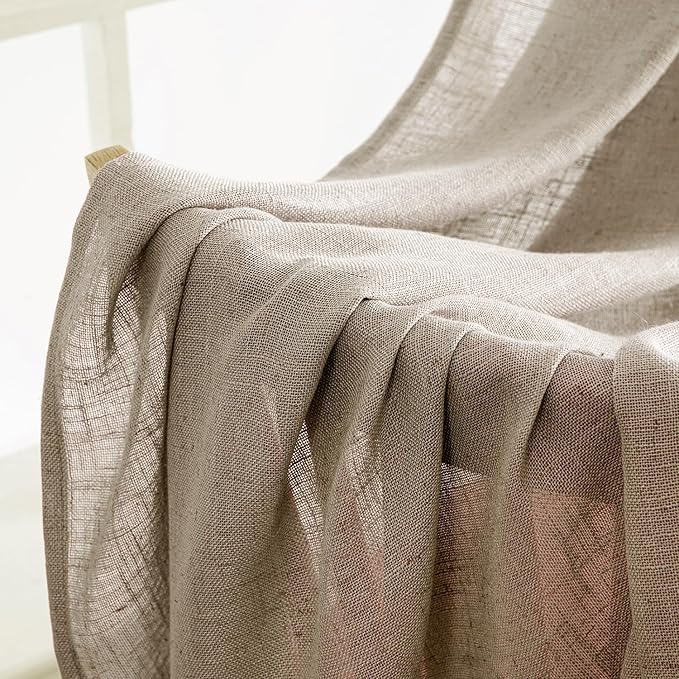 MIULEE Taupe Grey Linen Curtains 84 Inch Length 2 Panels for Bedroom Living Room, Soft Linen Textured Window Drapes Semi Sheer Light Filtering Back Tab Rod Pocket Farmhouse Modern Burlap Look Decor