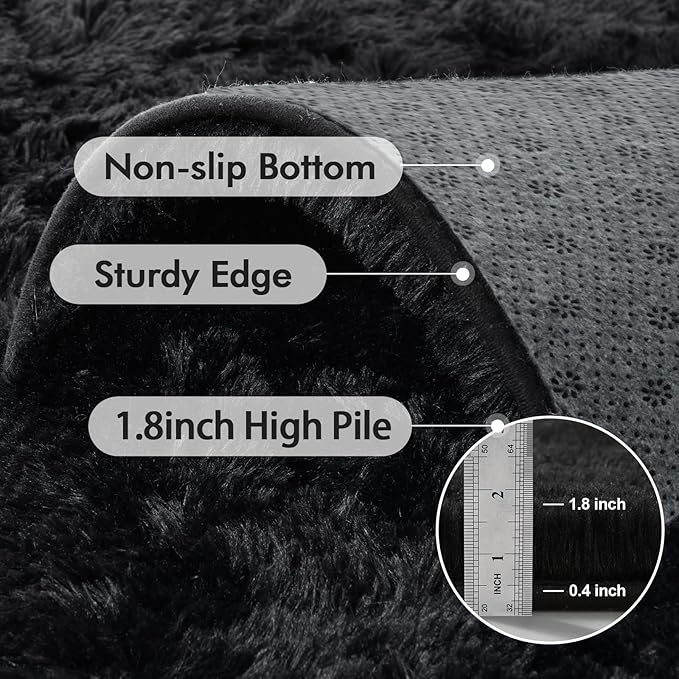 9x12 Ft Large Shag Black Rug for Living Room, Ultra Soft Fluffy Furry Area Rugs for Bedroom Indoor Floor, Aesthetic Carpet for Kids Home Decor