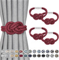 NICEEC 4 Pack Mini Magnetic Curtain Tiebacks Nordic Simple Style Drape Tie Backs Elegant Hand Weave Rope Knot Decorative Curtain Holdbacks for Home & Office Thin Window Drapery (Wine Red)