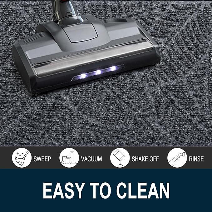 Colorxy Waterproof Doormat, Sturdy Natural Rubber Front Indoor Mat, Non Slip Low Profile Indoor Outdoor Door Mats, Stain and Fade Resistant Floor Mat, Easy Clean Patio Entrance Mat, 36''x24'', Grey