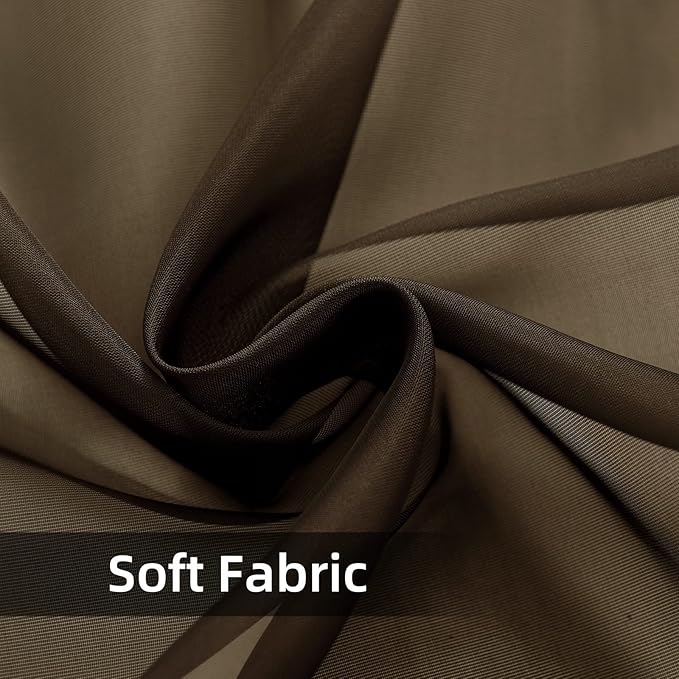 youleyar Solid Sheer Rod Pocket Curtain Voile Draperies 2 Panels White Beige Black Grey Coffee 52 Inch Width 72 Inch Long 1 Pair for Kitchen Bedroom Children Living Room Yard(Coffee,52Wｘ72L)