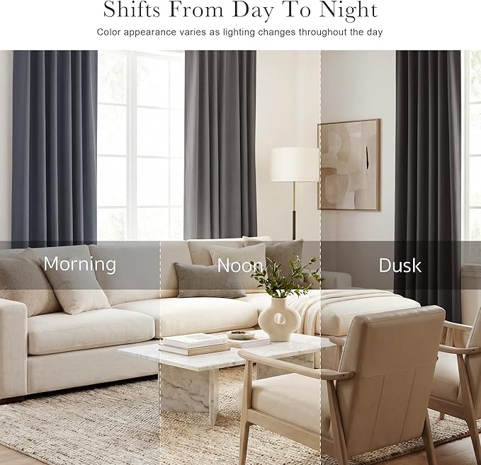 PONY DANCE Decorative Blackout Curtains - 42 W x 84 Inches L, Grey Window Treatments Blinds Thermal Insulated Drapes Light Blocking Thermal Panels Home Decoration for Living Room, 1 Pair