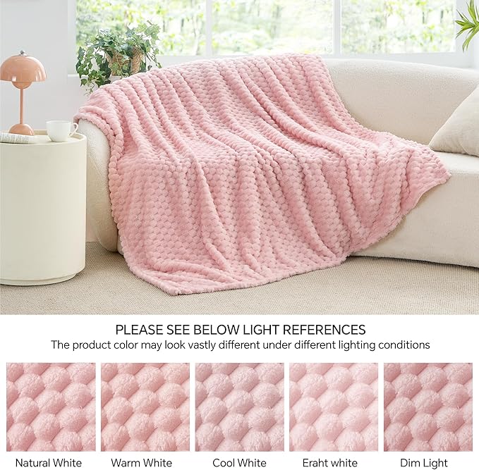 BEDELITE Fleece Blanket - 3D Jacquard Decorative Pink Queen Size Blankets for Bed, Soft and Cozy Warm Plush Fluffy Blanket All Seasons Suitable, 90x90Inches