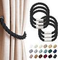 NICEEC 6 Pack Strong Magnetic Curtain Tiebacks Modern Simple Style Drape Tie Backs Convenient Decorative Weave Rope Curtain Holdbacks for Thin or Thick Home & Office Window Draperies (Black)