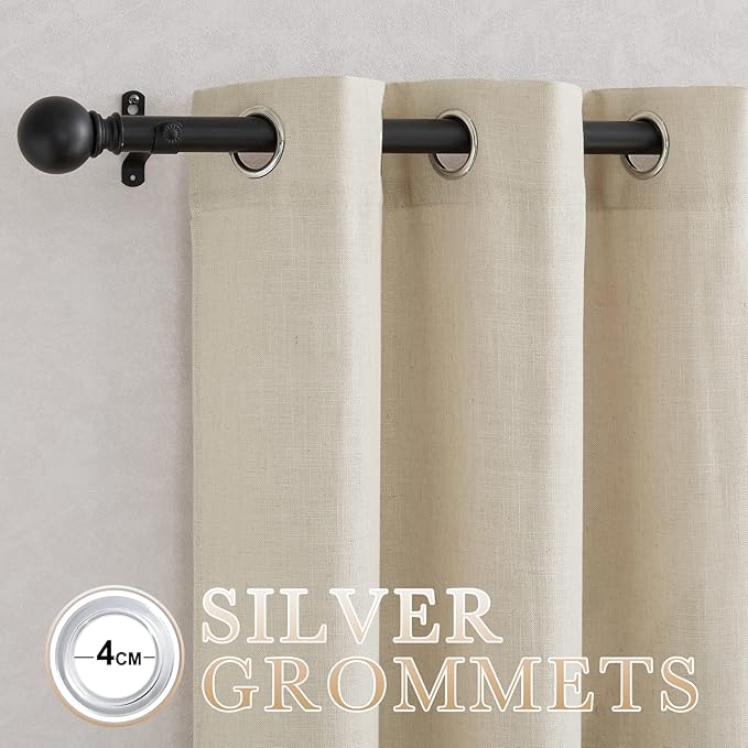 NICETOWN Light Filtering Linen Curtains 84 inch Long 2 Panels Set, Grommet Privacy Added Light Filtering Flax Semi Sheer Rustic Window Drapes for Bedroom/Living Room, Taupe, W52 x L84