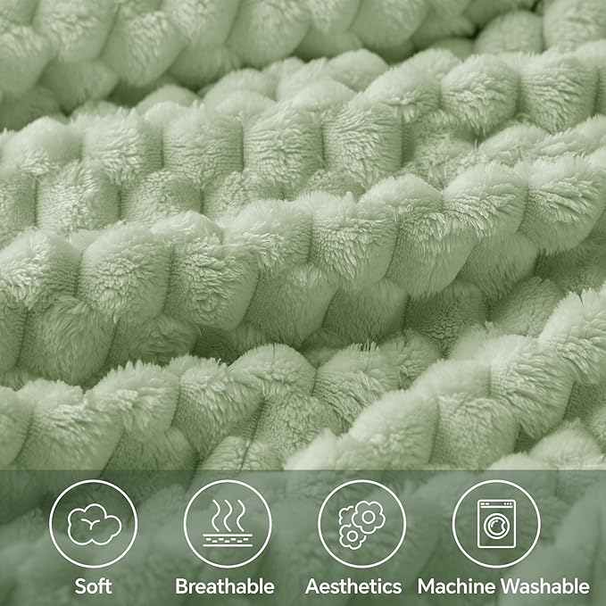 BEDELITE Fleece Blanket - 3D Jacquard Decorative Sage Green Throw Blankets for Couch & Bed, Soft and Cozy Warm Plush Fluffy Blanket All Seasons Suitable, 50x60Inches