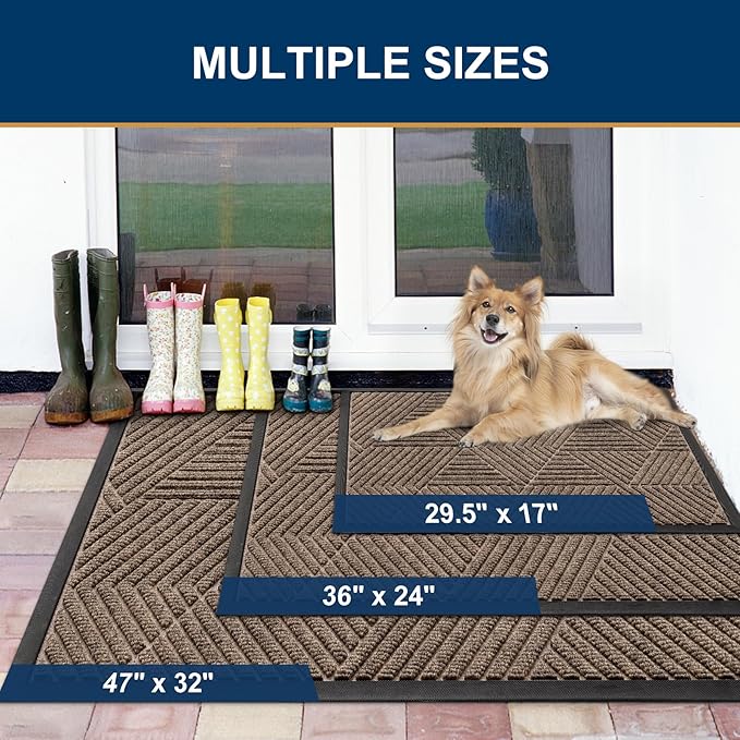 Smiry Front Door Mat Outside Entrance, Heavy Duty Sturdy Natural Rubber Doormat, Trap Dirt and Moisture, Easy Clean Low Profile Welcome Floor Mats for Indoor Outdoor Entry, 47x23 Inch, Brown