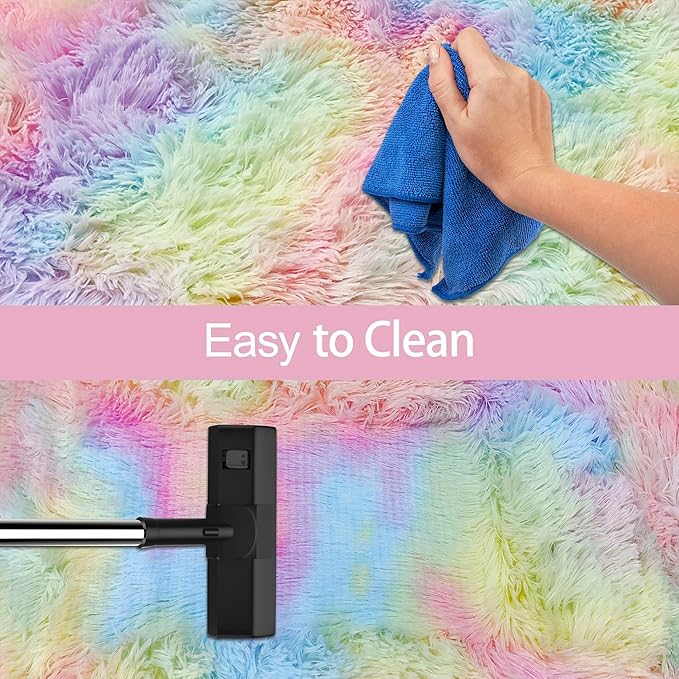 Fluffy Rainbow Rug for Girls Bedroom 3x10 Feet Kawaii Tie Dye Area Rug Colorful Unicorn Runner Rug for Kids Teens Nursery Baby Princess Room Lining Room Home Decor Carpets