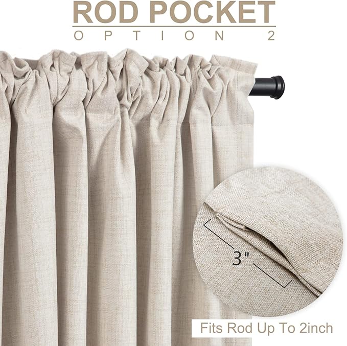 100% Blackout Shield Linen Blackout Sliding Door Curtains for Living Room, Back Tab/Rod Pocket Thermal Insulated Curtains for Sliding Glass Doors, 1 Panel Set, 100" W x 84" L, Cream