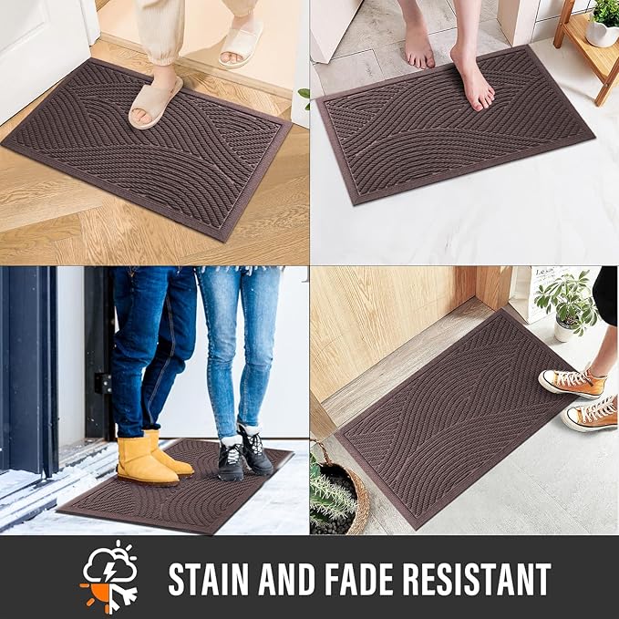 HIYARD Sturdy Front Door Mat, Absorbent Muddy Dirt Resist Welcome Door Mats Outdoor Indoor, Stain and Fade Resistant, Non-Slip Backing Entry Mat Low Profile Doormat for Entryway, 29×17, Coffee