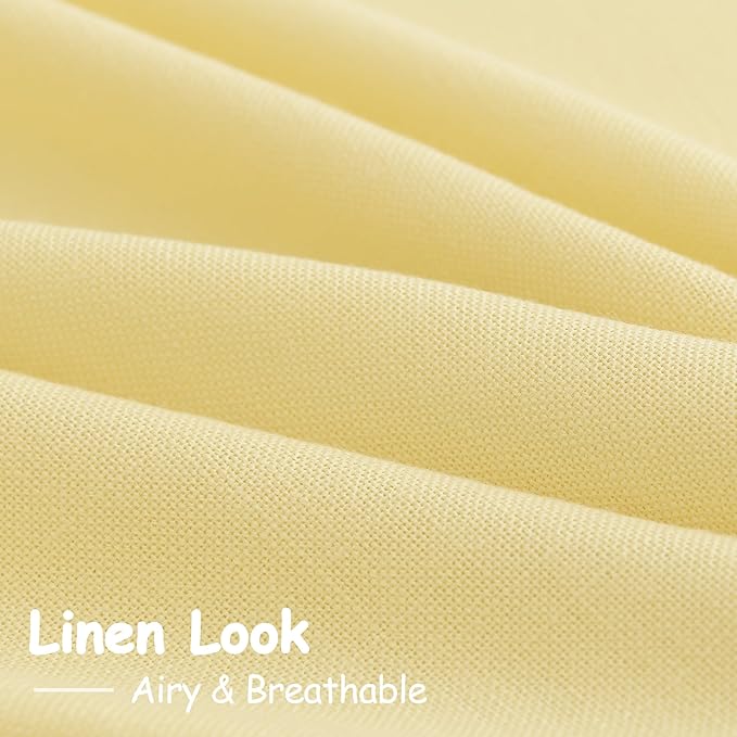 Yellow Linen Curtains 63 Inches Long for Bedroom Back Tab Light Filtering Privacy Sheer Curtains Modern Farmhouse Coastal Decor Yellow Cotton Textured Gauze Curtain for Bathroom 2 Panel Set 52x63