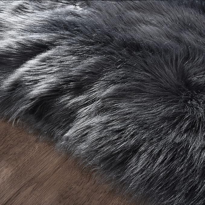 Latepis Large Rugs for Bedroom Dark Grey 6.7x10 Faux Sheepskin Fur Rug for Living Room Fuzzy Shaggy Furry Rug Luxury Home Decor Rectangle
