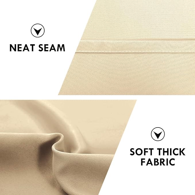 DWCN Blackout Curtains for Living Room Thermal Insulated, Energy Saving & Noise Reducing Bedroom Curtains, Beige, W 70x L 63 Inch, Set of 2 Rod Pocket Curtain Panels