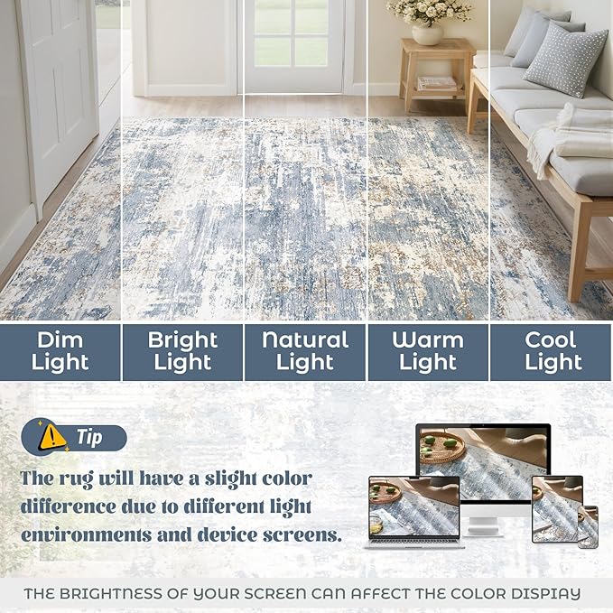 2x8 Runner Rug for Hallway, Washable Modern Abstract Runner Rugs Neutral Soft Non Slip Kids Rug Stain Resistant Indoor Runners for Hallways Entryway Bedroom Kitchen Laundry Room(Blue, 2'x8')