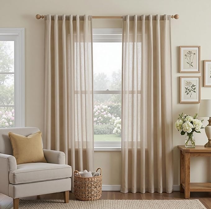 MYSKY HOME Taupe Curtains for Beroom Liivng Room 84 Inch Length 2 Panels Set, Semi Sheer Soft Touch Light Filtering Drapes for Sliding Glass Door Farmhouse Boho Curtain, 50" Wide, Taupe, 2 PCs