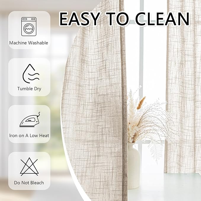 MYSKY HOME Kitchen Semi Sheer Oatmeal Curtains 24 Inch Long, Light Filtering Window Panels Rod Pocket Valance Neutral Drapes for Small Window/Cafe/Bathroom Basement, Taupe, 2 Panels, 34 x 24 Inch