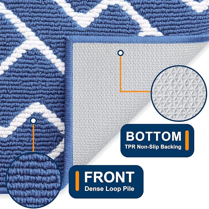 OLANLY Front Door Mat, Non-Slip Rubber Backing, Dirt Resistant and Absorbent, Washable, Easy to Clean Low-Profile Indoor Doormat for Back Door, Entryway, Inside Entrance, 59x35, Navy