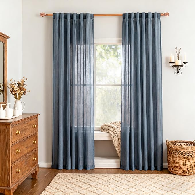 MYSKY HOME 72 Inches Long Semi Sheer Curtains Light Filtering Window Drapes Blue Door Curtains for Closet Doorways, Short Curtain Panels Elegant Look for Classroom/Guestroom, 50" x 72", 2 Pcs
