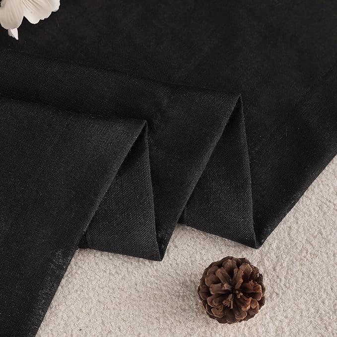 Black Linen Curtains 72 inches Long for Bedroom Back Tab Light Filtering Privacy Semi Sheer Black Curtains Living Room Boho Rustic Farmhouse Cotton Textured Gauze Curtain 2 Panel Set