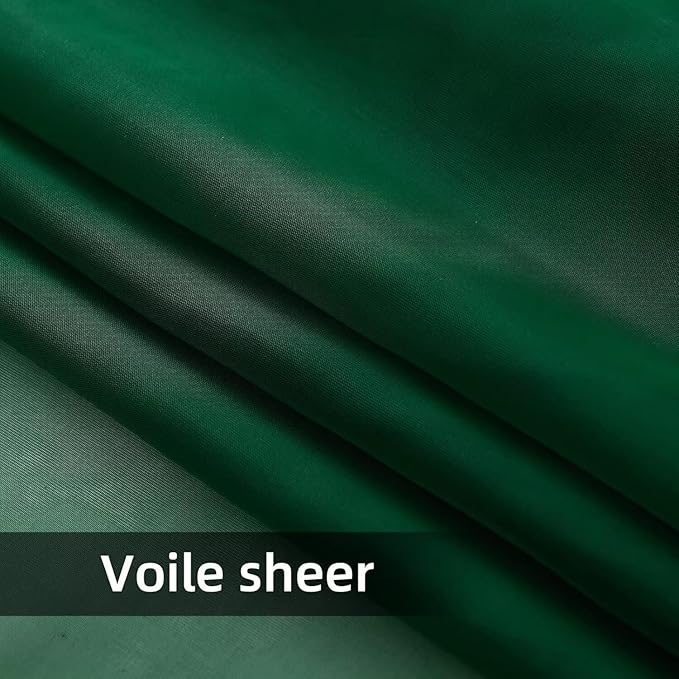 youleyar Solid Sheer Rod Pocket Curtain Voile Draperies 2 Panels White Beige Black Foliage Green 38 Inch Width 45 Inch Long 1 Pair for Kitchen Bedroom Children Living Room Yard(Foliage Green,38Wｘ45L)