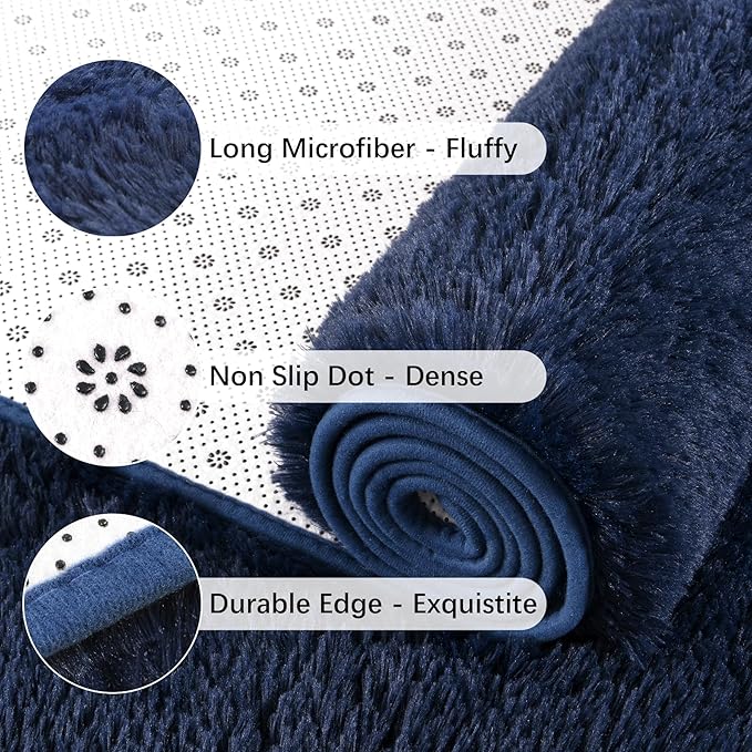 Chicrug Soft Runner Rugs for Bedroom Living Room Plush Fluffy Rug 3x10 Feet, Shag Furry Area Rug Carpet Non Shedding for Nursery Children Kids Girls Room Home Decorative, Navy Blue