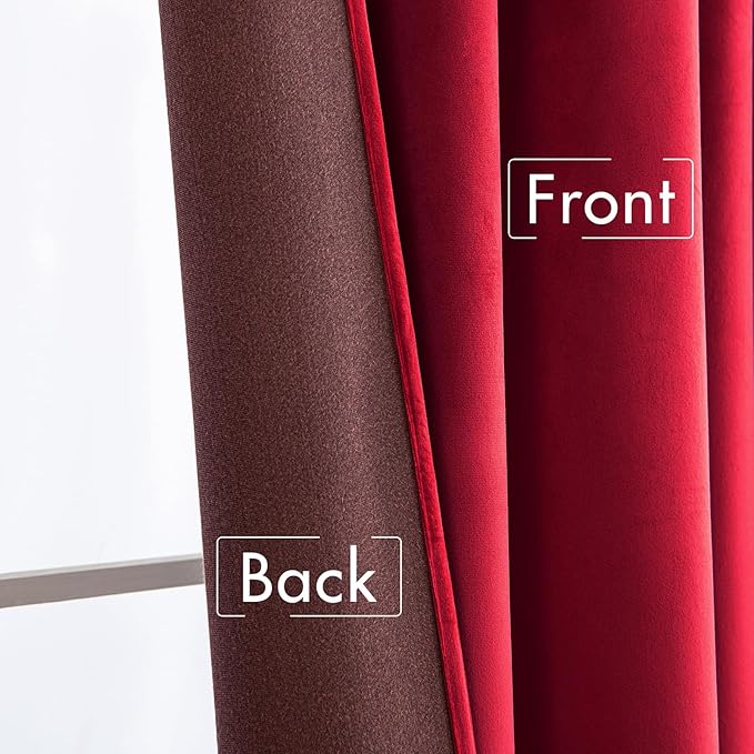 MIULEE Velvet Curtains 90 inches - Luxury Blackout Curtains for Bedroom Living Room Thermal Insulated Super Soft Window Drapes Rod Pocket & Back Tab Christmas Decor, Red, W52 x L90 inches, 2 Panels
