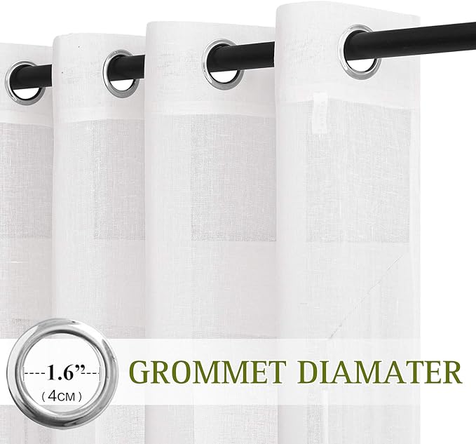 NICETOWN White Short Curtains 36 inches Long, Grommet Semi Sheer Linen Blend Causal & Rustic Light Filtering Kitchen Curtains & Drapes for Cafe/Nursery, W29 x L36, 2 Panels
