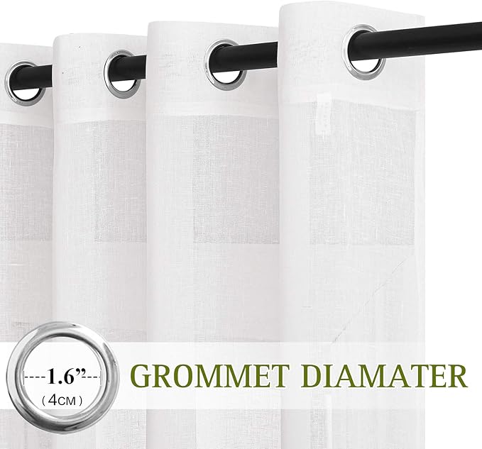 NICETOWN White Short Curtains for Small Window, Grommet Semi Sheer Linen Blend Causal & Rustic Kitchen Curtains & Drapes for Cafe/Nursery, W52 x L36, 2 Panels