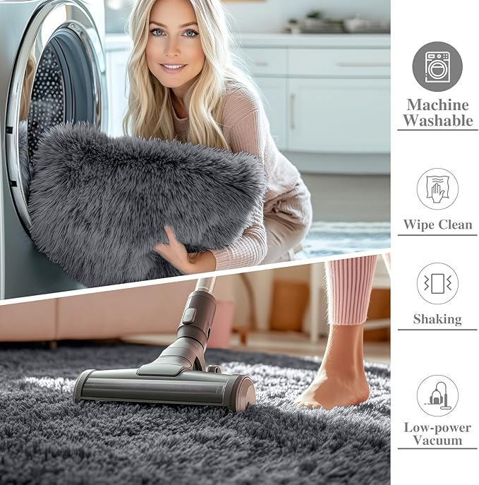 OLANLY 6x7 Area Rugs for Living Room Bedroom, Machine Washable Soft Fluffy Shaggy Bedside Rug, Indoor Floor Carpet for Kids Girls and Boys, Dorms, Nursery Rooms, Home Decor Aesthetic, Grey