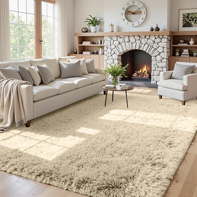 5x7 Area Rugs for Living Room Rug: Soft Fluffy Shag Beige Rugs for Bedroom, Non-Slip Large Fuzzy Plush Rug Indoor Floor Carpet for Nursery Kids Boys Girls Room, Dorms, Playroom, Modern Home Decor