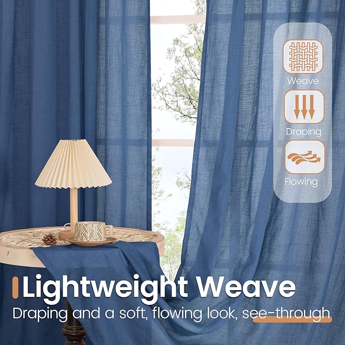 BGment Navy Blue Linen Curtains 63 Inch Length for Living Room, Semi Sheer Window Drapes Light Filtering Decor with Rod Pocket Lightweight for Dining Room Bedroom, 2 Panels Set, Each 52 Inch Wide