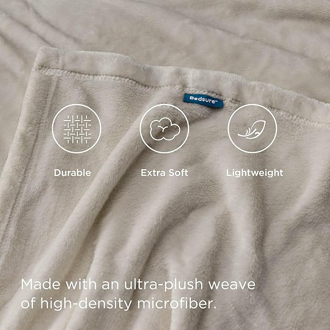 Bedsure GentleSoft Fleece Throw Blanket for Couch Oxford Tan - Lightweight Plush Fuzzy Cozy Soft Blankets and Throws for Sofa, 50x60 inches