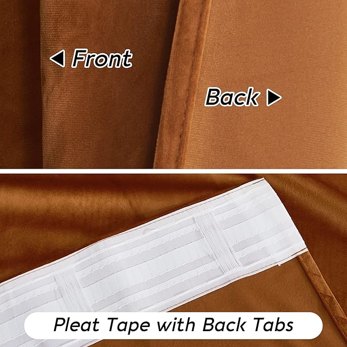 RYB HOME Fall Curtains Burnt Orange Velvet Curtains, Light Blocking, Thermal Insulated, Terracotta Luxury Window Treatment Privacy Backdrops for Bedroom Living Room, 52 inch x 84 inches, 2 Panels