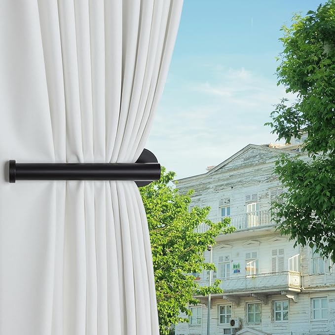 4pcs Curtain Holdbacks, Screw-in Curtain Tiebacks Curtain Tie Backs Curtain Holders for Wall Mounted Curtain Pull Backs for Drapes, Curtain Side Holders Hooks, 304 Stainless Steels, Black