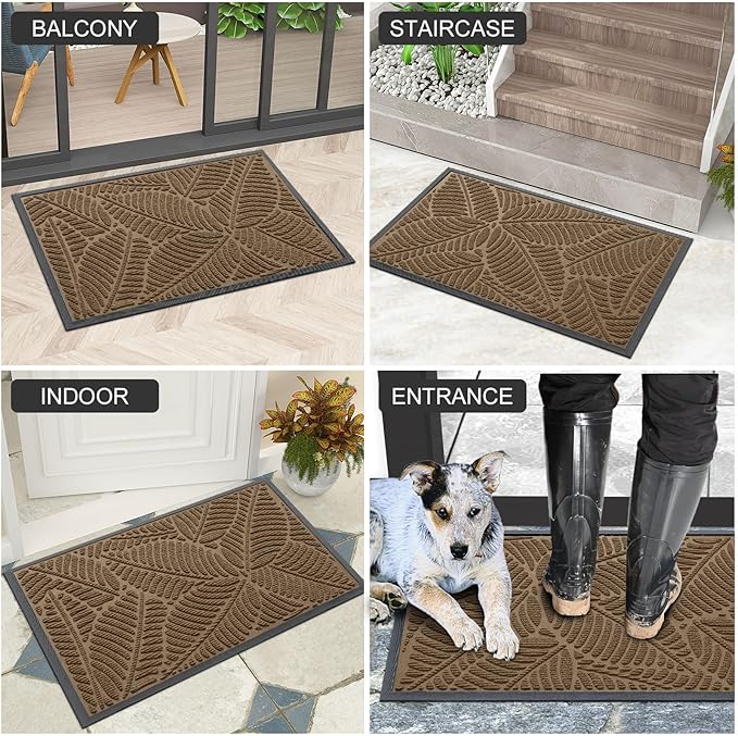 Colorxy Waterproof Doormat, Sturdy Natural Rubber Front Indoor Mat, Non Slip Low Profile Outdoor Door Mat, Stain and Fade Resistant Floor Mats, Easy Clean Patio Entry Mat, 71''x47'', Light Brown