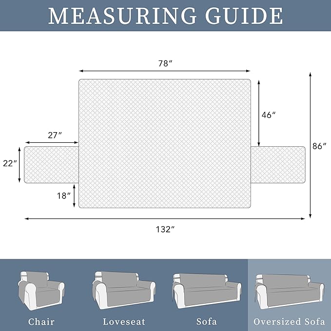 ISSUNTEX Double Protection 100% Waterproof Sofa Covers for Living Room, Reversible Couch Covers for 3 Cushion Couch Sofa, Furniture Protector Sofa Cover for Pets (X Large, Light Gray/Ivory)