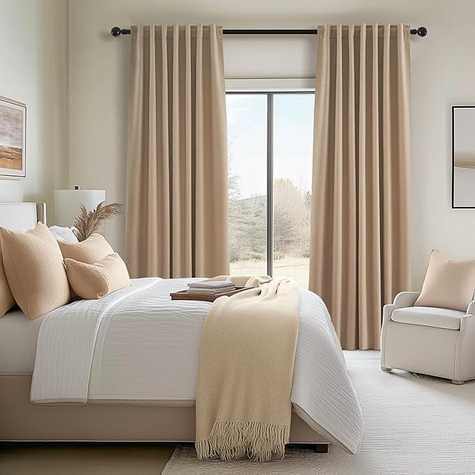 Topfinel 94 Inch Long Blackout Curtains for Bedroom Living Room Linen Textured Farmhouse Room Darkening/Thermal/Noise Reduction Window Treatment Drapes with Hooks 2 Panels, Camel Taupe